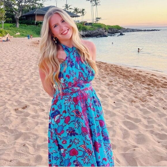 Caroline Constas Blue and Pink Floral Maxi Dress - Picture 2 of 10